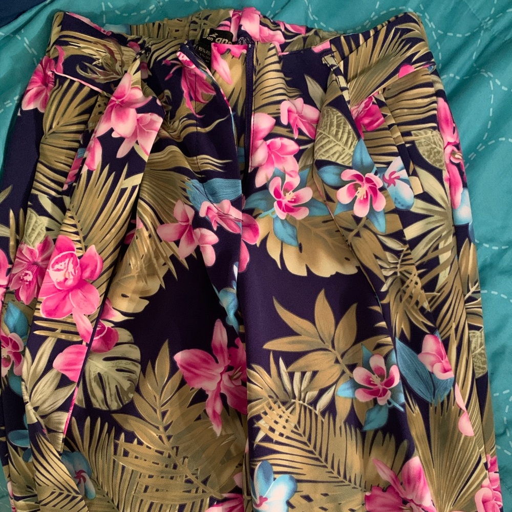 Fashion Nova Tropical straight cut pants with belt